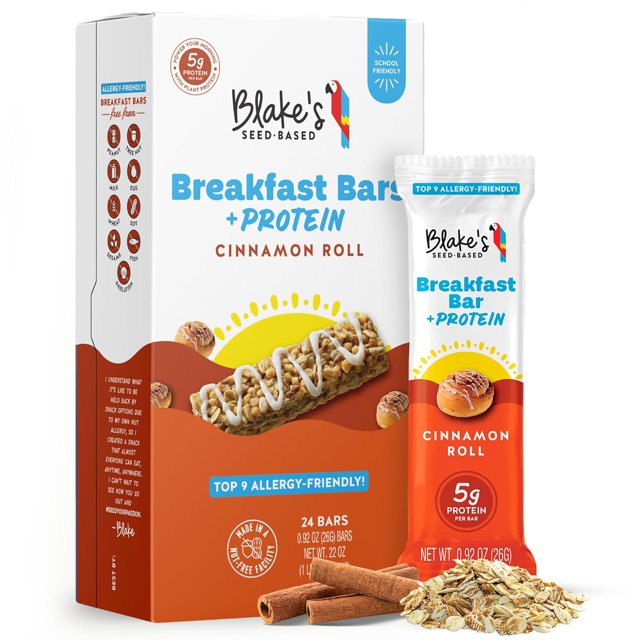 Breakfast Bars with Protein — Chocolate Chip (24 Count), 5g Clean Plant-Based Protein, Gluten Free, Nut Free, Dairy Free & Vegan, Healthy Snacks for Kids or Adults, School Safe