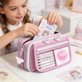 thumbnail image 5 of Big Capacity Pencil Case with 3 Compartments, Large Pencil Pouch Pen Bag Organizer for Office Essentials,Pink, 5 of 7