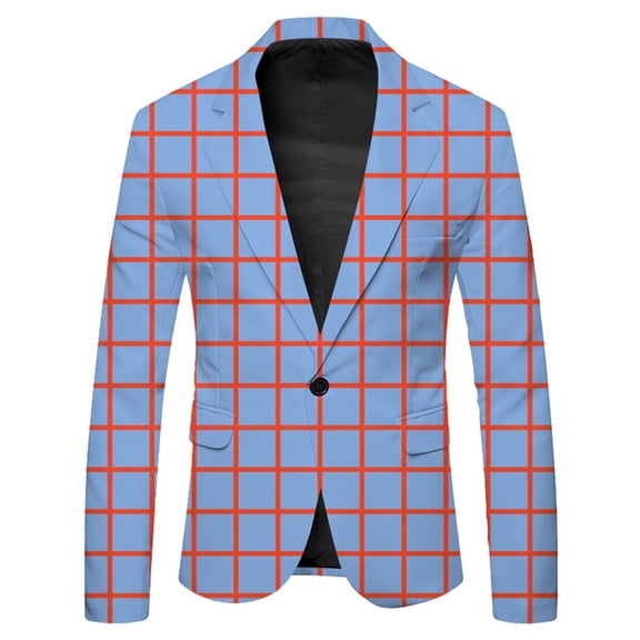 SUYIDA Kids Long Sleeve Big Plaid Lapel formal Suit Jacket Button Casual Coat Business Attire for Children - Light Blue