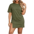 thumbnail image 2 of Ovbmpzd Casual Summer&nbsp;Dresses&nbsp;for Women Shirt Dresses Solid Army Green Crew Neck Classic Fit Mini Dresses Summer&nbsp;Dresses&nbsp;for Women,L, 2 of 6
