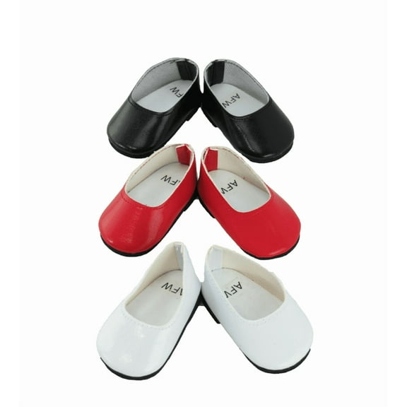 Three Pack of Flats Shoes White, Red and Black for 18 Inch Dolls | American Fashion World