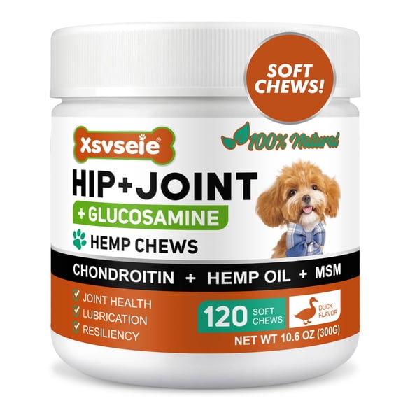 Hip and Joint for Dogs Chewable with Glucosamine Promote Mobility 120 Soft Chews Duck Flavor 10.6 OZ
