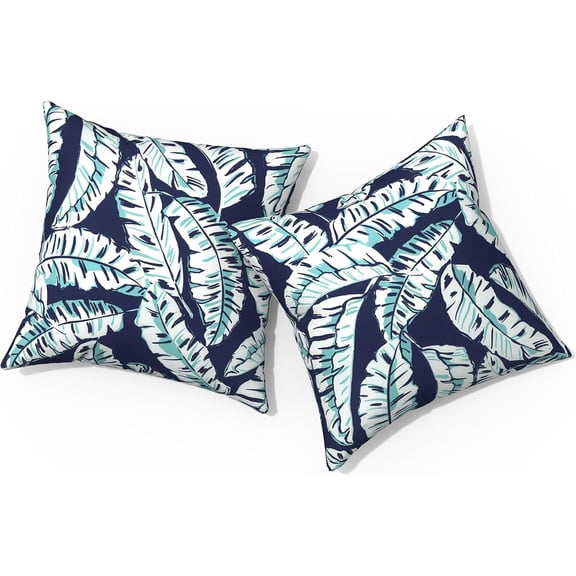 Ryan; Outdoor Pillows for Patio Furniture 18x18 inch, Square Outdoor Throw Pillows , Decorative Toss Pillows for Garden Couch Home Sofa Office Chair, Pack of 2, Baltic Palms White