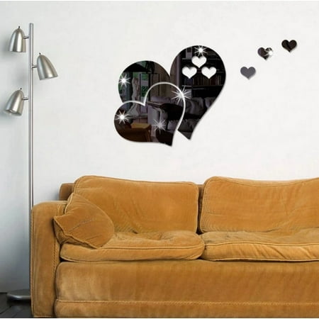 Mirrors For Living Room Dimensional Mirror Heart Wall Decals Lovely DIY Home Stickers Art Mural Decoration for Living Room Bath Room ()