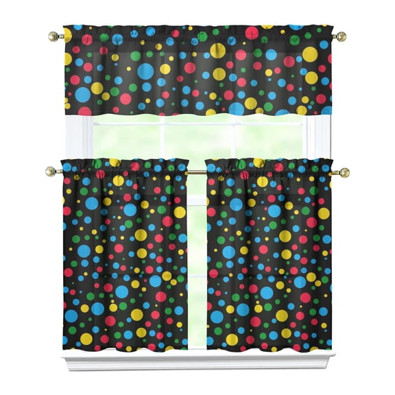 Geometric Kitchen Curtains Set Tier and Valance, Abstract Rainbow Gradient Watercolor Boho Starry Night Ocean Beach Scenery Design, Artistic Aesthetic Home Decor Window Treatment for Bedroom