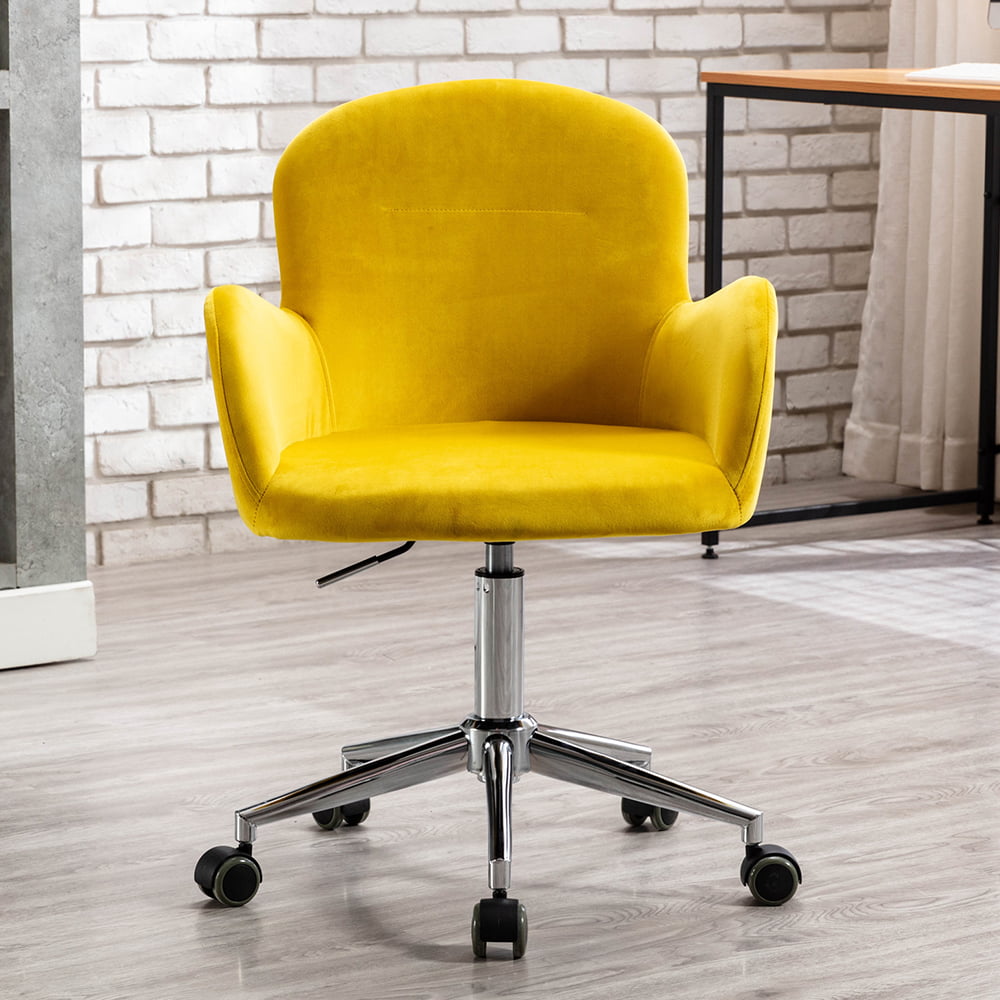 Yellow Makeup Chair, Movable Swivel Vanity Chair with