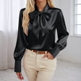 thumbnail image 2 of Womens Workout Tops Elegant Long Sleeve Bow Tie Rope Shirt Solid Color formal Business Casual Blouse, 2 of 4