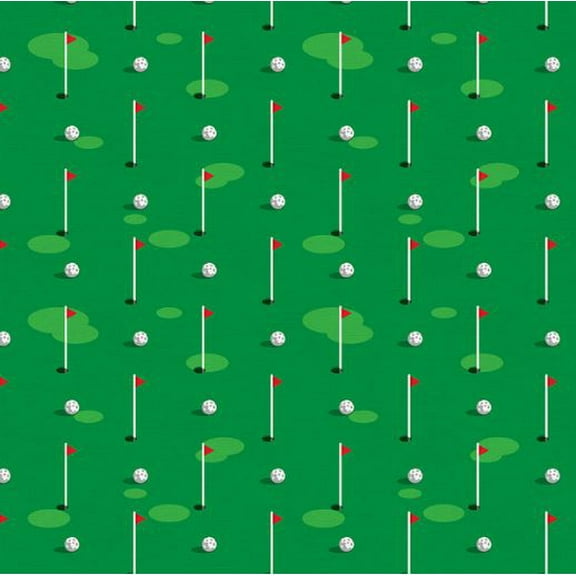 Cotton Super Sports Green Golf Clubs Golf Balls Tee Sports Paintbrush Studio Cotton Fabric Print by the Yard (112-0996)
