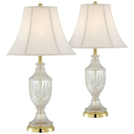 How To Glass Bed Regency Hill Traditional Table Lamps Set of 2 Cut Glass Urn Brass White Cream Bell Shade for Living Room Family Bedroom Bedside ()