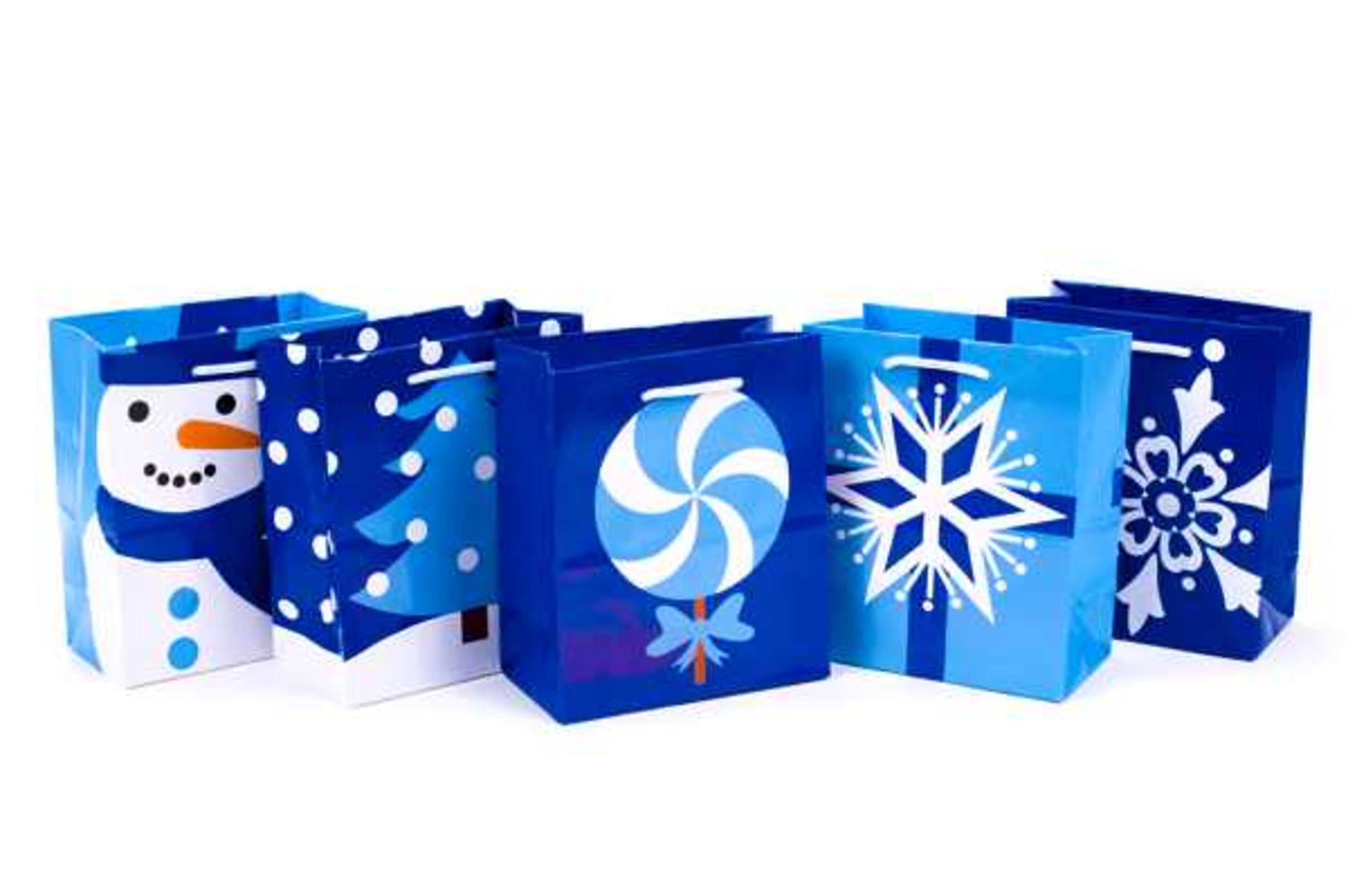 Hallmark 6" Small Holiday Gift Bags, (Pack of 5; Blue Christmas Icons