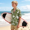 thumbnail image 6 of DJDLJWCJ Teen Boys Hawaiian Short Sleeve Button-Up Shirt Summer Fashion Printed Short Sleeve polo Shirts Stretch Beach Shirt Army Green Size 7-8Years, 6 of 8