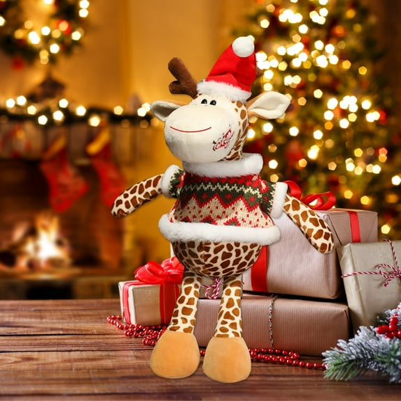Honeeladyy 17.71" Giraffe Stuffed Plush Toy Merry Christmas Doll Pillow Soft Cute Animal Plush Gift for Christmas