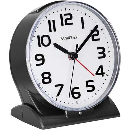 Automatically Backlighted Alarm Clock,Silent No Ticking for Seniors Vision Impaired,Easy to Set,Big Numbers,Ascending Alarm,Gentle Wake,Snooze,2 AA Battery Operated,Black