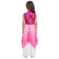 thumbnail image 2 of TSSOE Girls Liturgical Praise Dance Outfits 2pcs Sequins Gradient Asymmetrical Dress with Solid Color Pants Set Dancewear Hot Pink 6, 2 of 7