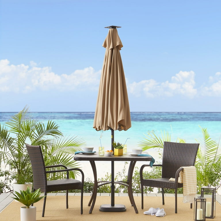 bluetooth solar patio umbrella Treasure Garden Luna Light with Speaker Easy to crank open mechanism SunRay 9' Round 8Rib 24