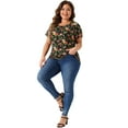 thumbnail image 3 of DARING DIVA Women's Plus Floral  Loose Casual Basic Blouse 2X Black, 3 of 6