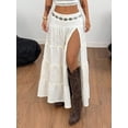 thumbnail image 4 of Beige Tiered Lace Maxi Skirt With Side Slit And Embellished Waistband, 4 of 7