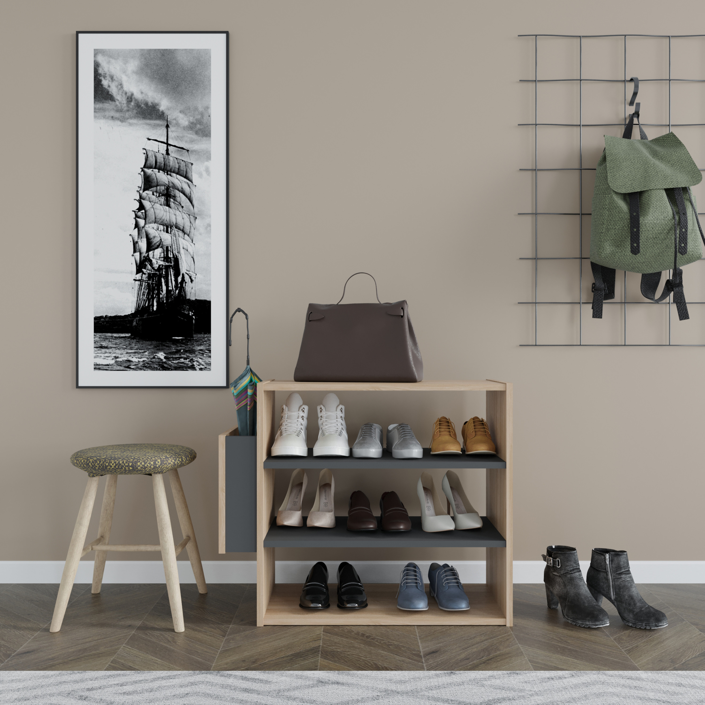 Ada Home Decor Furniture 3 Tier 9 Pair Oak Anthracite Manila Modern Shoe Rack