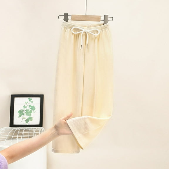 Children's Spring Ice Silk Soft and Breathable Wide Leg Pants Home Sleeping Pants Casual Pants Jeans for Girls 10-12 Preppy Clothes Teen Girl