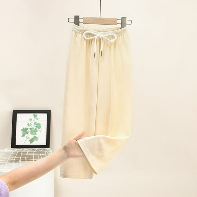 YUNAFFT Kids Wide Leg Straight Pants Cooling Ice Silk Draped Casual Solid Color Spring Summer 2-14Y