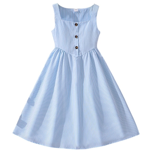 Ymyiu Little Girl Dresses Girls Summer Dress Maxi Strap Ruched Flowy Beach Casual Teen Girl Sundress Size 7-8 Years (Sky Blue,7-8 Years)