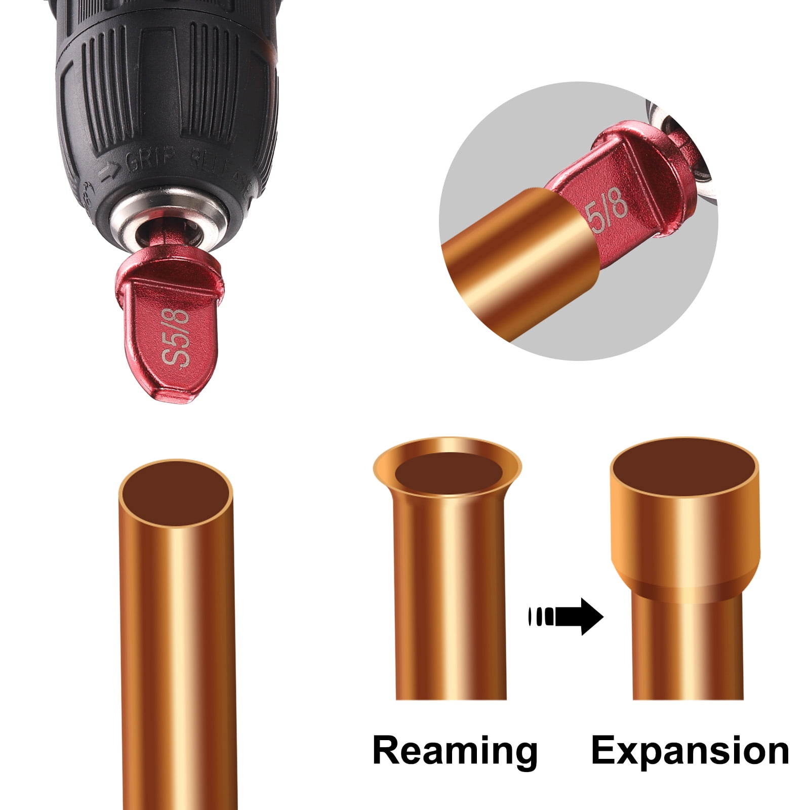 12Pcs Swaging Tool Drill Bit Set HVAC Repairing Flaring Tool Tube Expander Hex Shank with 1/4" 3/8" 1/2" 5/8" 3/4" 7/8" for Copper Aluminum Pipe
