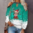 thumbnail image 2 of Mujeres otoño Navidad impreso linterna Sexy manga larga sin tirantes pulóver fuera del hombro blusa camiseta Tops Fridja FKASFK6061, 2 of 4