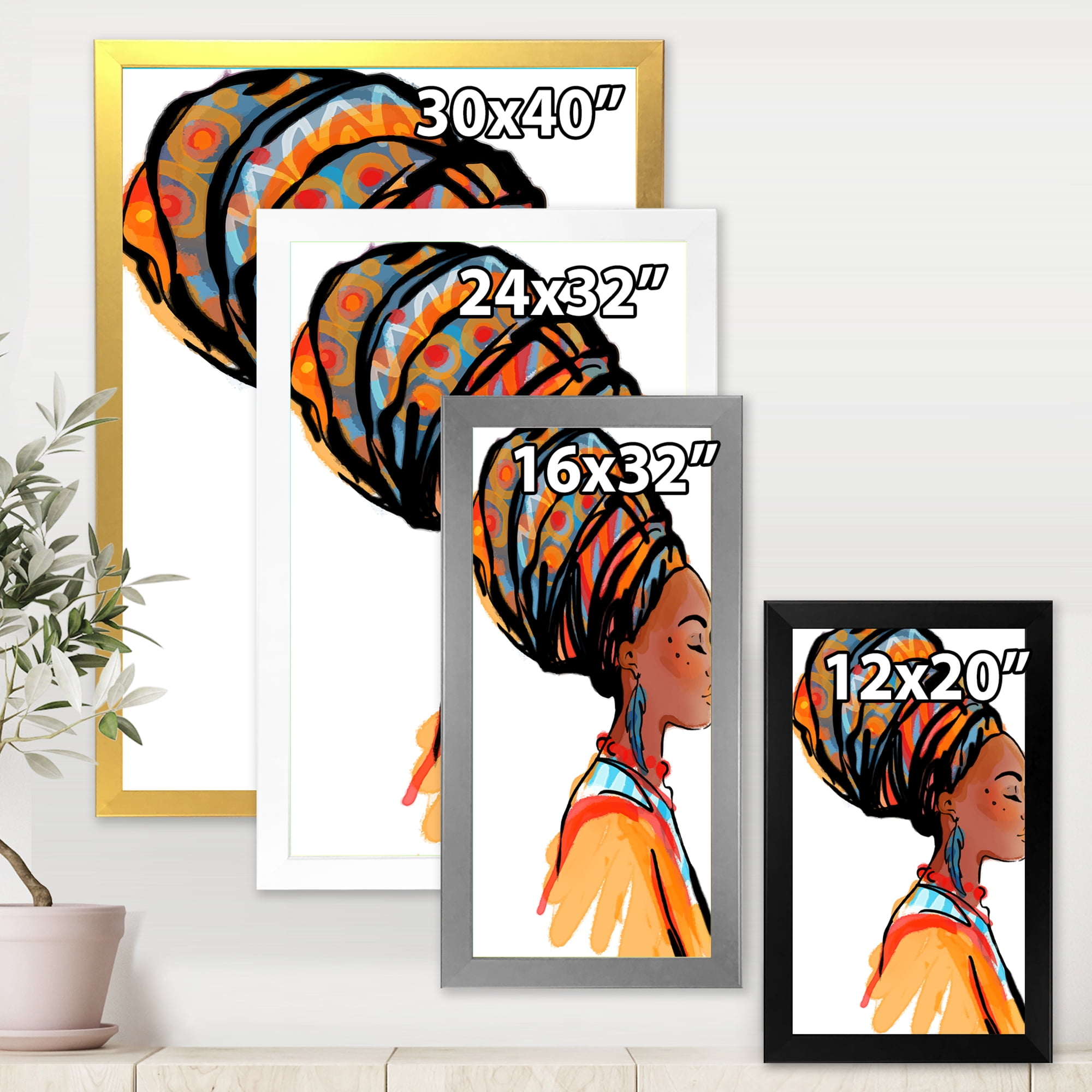 Designart 'Afro American Woman with Turban I' Modern Framed Art Print