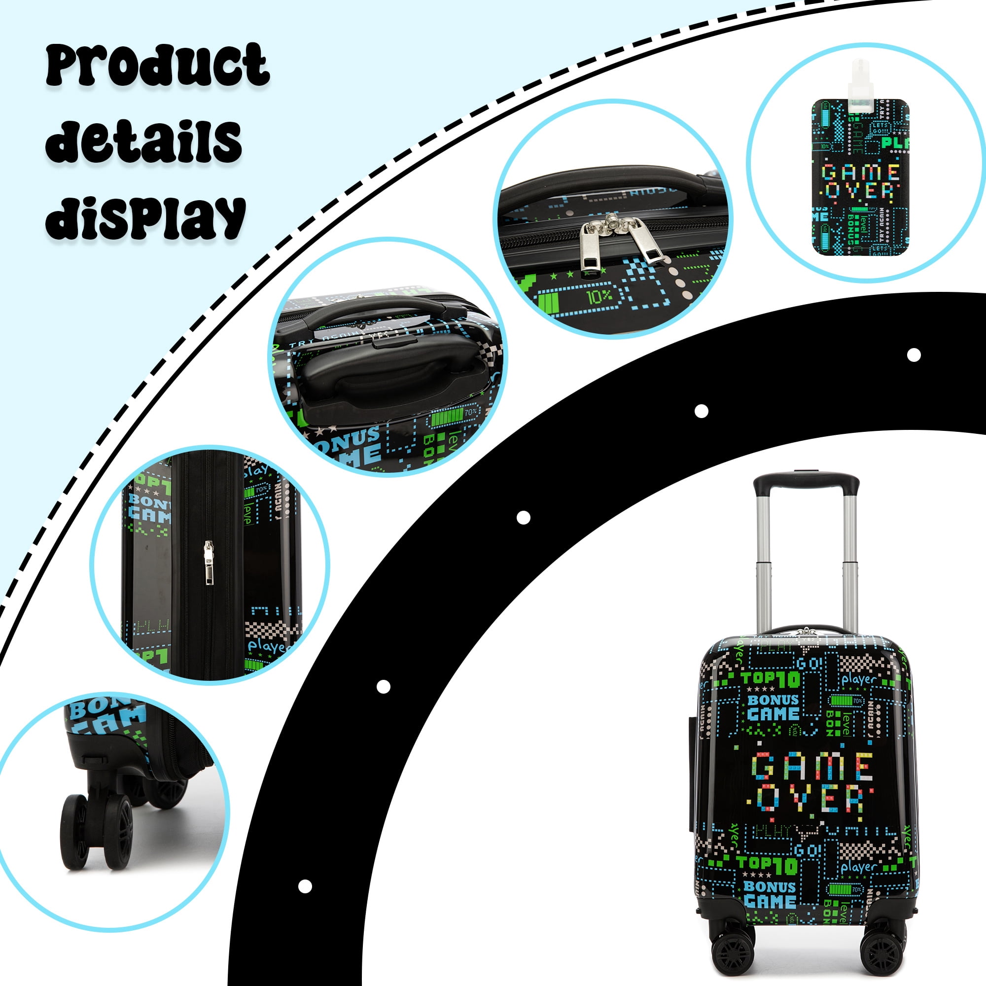 Kids Carry on Luggage Sets 2 Piece with Neck Pillow Airplane Suitcases for Boys with Wheels Hardshell Airline Approved 16 Inch