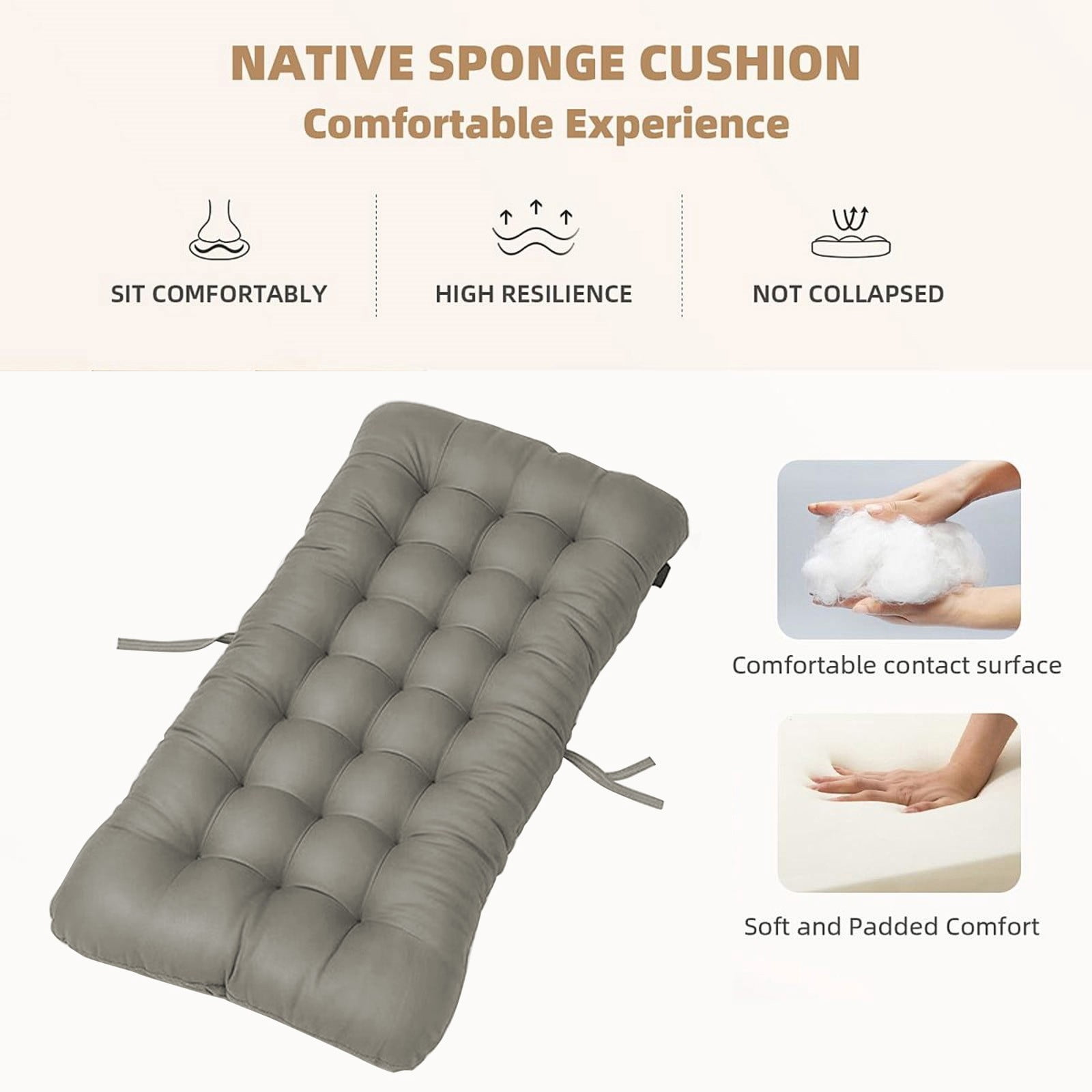 Tyidzon Seat Cushion Outdoor Chair Cushion, Patio Chair Cushion with Tie, Tufted Replacement for Patio Furniture, 14X28 Inches