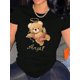 thumbnail image 1 of Camiseta para mujer con Cuello de verano1pc Angel Bear Print Women'S Casual Crew Neck T-Shirt, Polyester Knit Fabric, Medium Stretch, Animal Pattern, All-Season Comfort FitFather's Day, Mother's Day, 1 of 6