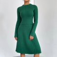 thumbnail image 2 of Jinhomg 2024 Dressy Casual Outfits for Women 2 Piece Solid Business Clothes Soft Cozy Long Sleeve Crew Neck Knit Tops with Pleated Midi Skirt Sales Today Clearance Green M, 2 of 9
