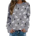 thumbnail image 2 of Mode Noël Femmes Imprimé Manches Longues Confortable Respirant Col Rond Chemise Hauts, 2 of 6
