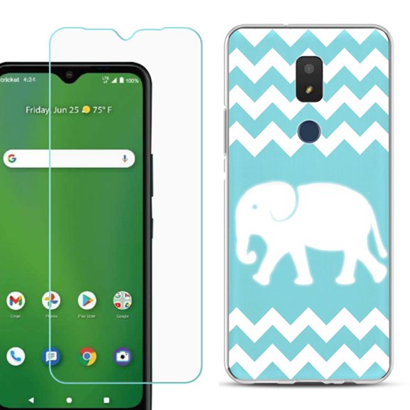 Slim-Fit TPU Fashion Phone Case for Cricket Icon 3, with Tempered Glass Screen Protector, by OneToughShield ® - Chevron/Elephant