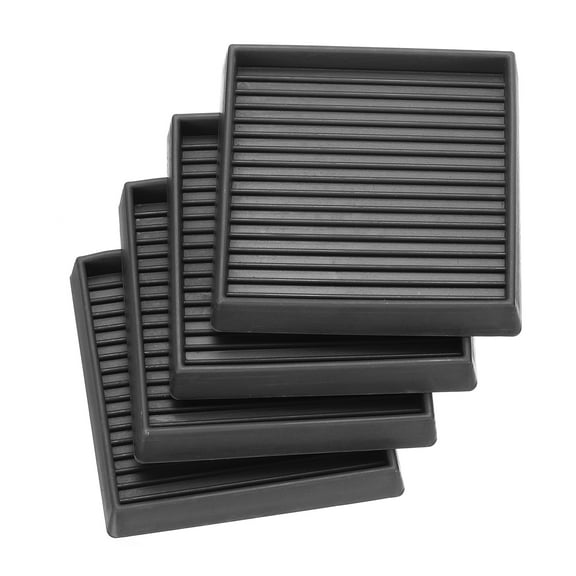 Furniture Pads, 4Pcs 3'' x 3'' Square Rubber Non-slip Caster Cup with Anti-slip Strips for Hardwood Floor (Black)
