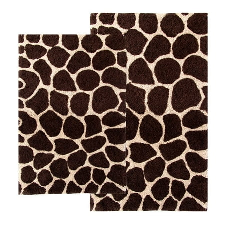 2-Piece Giraffe Bath Rug Set, 21" x 34" and 24" x 40", Chocolate and Beige
