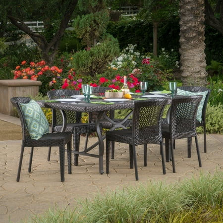 Rectangular Wicker - Camden Outdoor 7 Piece Rectangular Wicker Dining Set, Multibrown