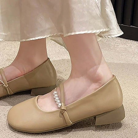 

Pyhlmscde Womens Shoes Womens Mary Jane Shoes Womens Ballet Flat Shoes Shallow Mouth Ankle Strap Shoes Solid Color Pearl Loafers