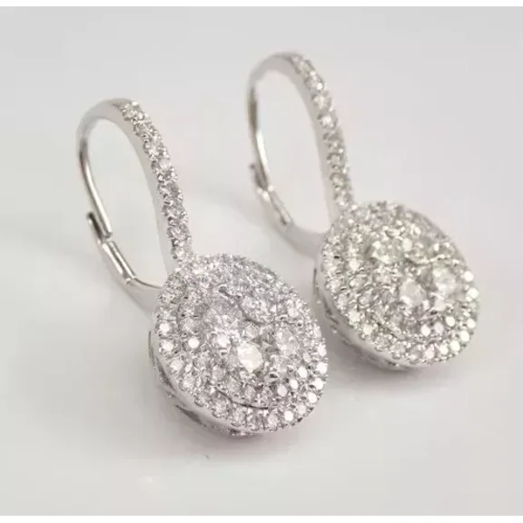 3.60Ct Oval Cut Lab Created Diamond 14k White Gold Plated 925 Dangle Earrings