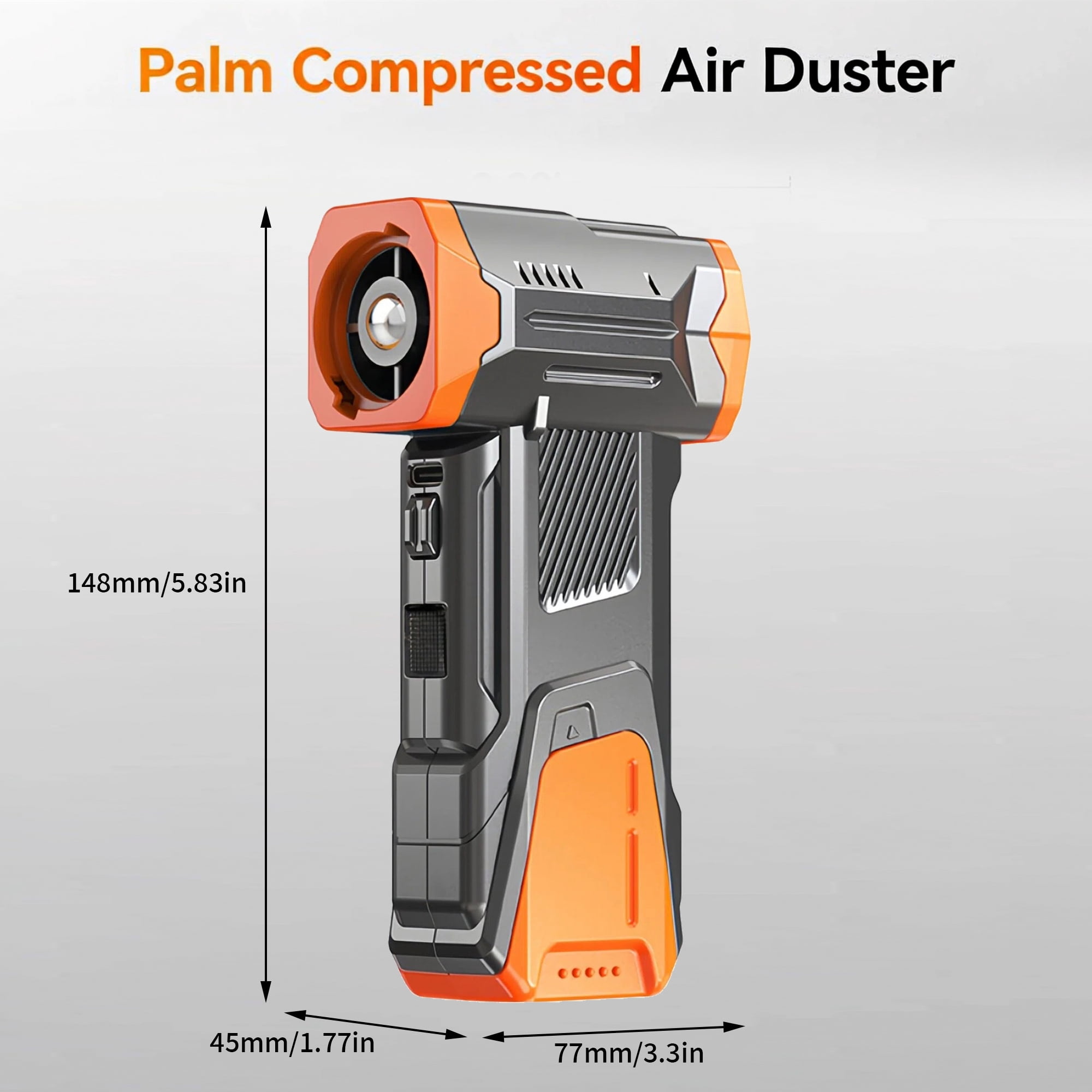 Asoricing Compressed Air Duster with Flashlight, 130,000RPM Powerful Electric Air Duster Blower Rechargeable with Brushless Motor, 4-Gear Adjustable Mini Air Blower Cordless, Orange