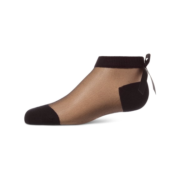 MeMoi Girls Silky-Sheer Micro-Mesh Ankle Sock with Satin Bow - Girls - Female, 00, Black