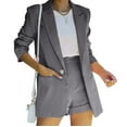 thumbnail image 2 of Savings Clearance 2024! Funicet Women's 2 Piece Open Front Long Sleeve Blazer and Solid Short Pants Suit Sets, Short Business Outfits, Blazer Jacket and High Waist Mini Shorts Suit Work Sets, 2 of 7