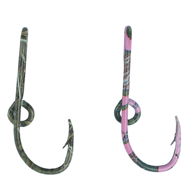 Custom Colored Eagle Claw Camo Hat Fish Hooks (Set of Two Hat Hook Pins) One Camo and One Pink & Camo Hat Hook Clip