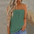 thumbnail image 3 of Otntypg Women's Crochet Tube Tops Cute Summer Solid Color Bandeau Tank Casual Strapless Blouse Off The Shoulder Tunic Shirts Army Green M, 3 of 6