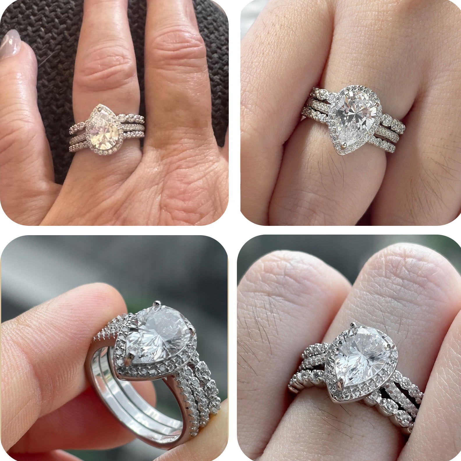 SFTING Wedding Rings for Women 925 Sterling Silver 5A CZ Pear Cut Engagement Ring Bridal Ring Set for Women Size 8