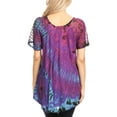 thumbnail image 2 of Sakkas Splenka Long Tie Dye Embroidered Corset Neck Cap Sleeve Blouse Shirt Top - Purple - Plus Size, 2 of 5