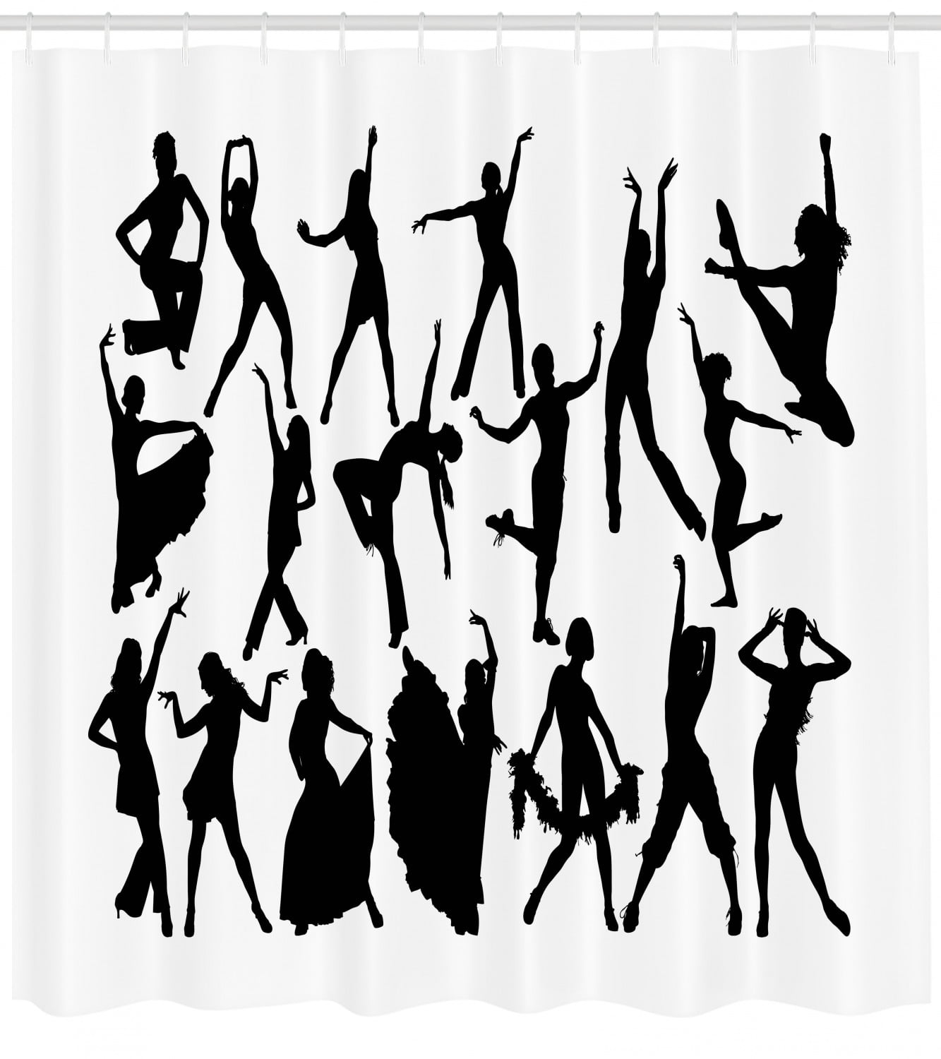 Black And White Shower Curtain Dancers Silhouette Modern Latin