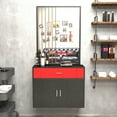 thumbnail image 2 of Artist Hand Wall Mount Barber Salon Station Hair Styling Makeup Spa with Mirror, Drawer, 2 Doors (Black+Red), 2 of 9