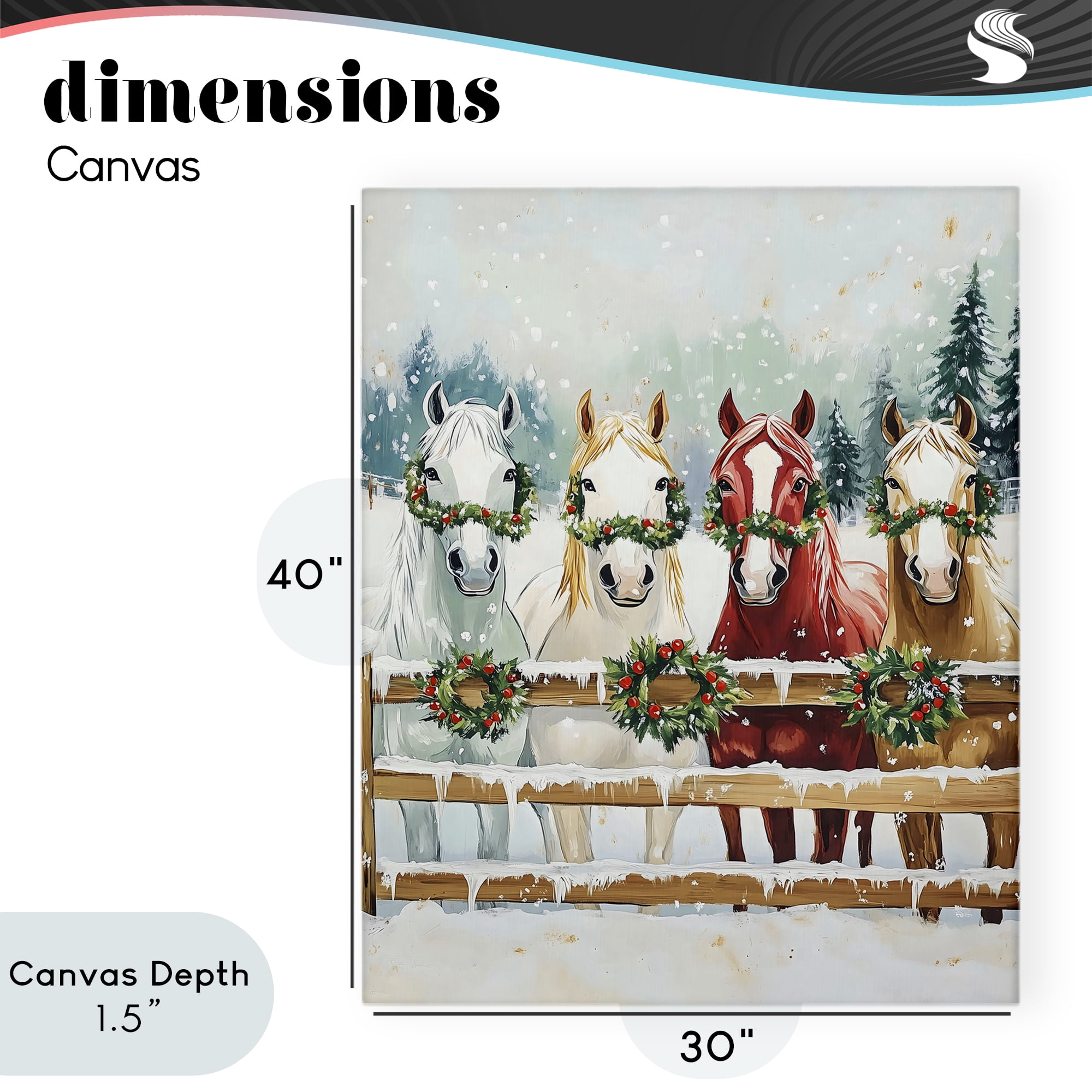Stupell Industries Christmas Horses with Holly Wreaths Canvas Wall Art, design by The Prints Vibe
