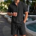 thumbnail image 6 of Uwinwear Men's Linen Casual 2 Piece Outfit Mock Neck Short Sleeve Shirt and Side Button Shorts Set Casual 2 Piece Summer Outfit,Black,S, 6 of 6